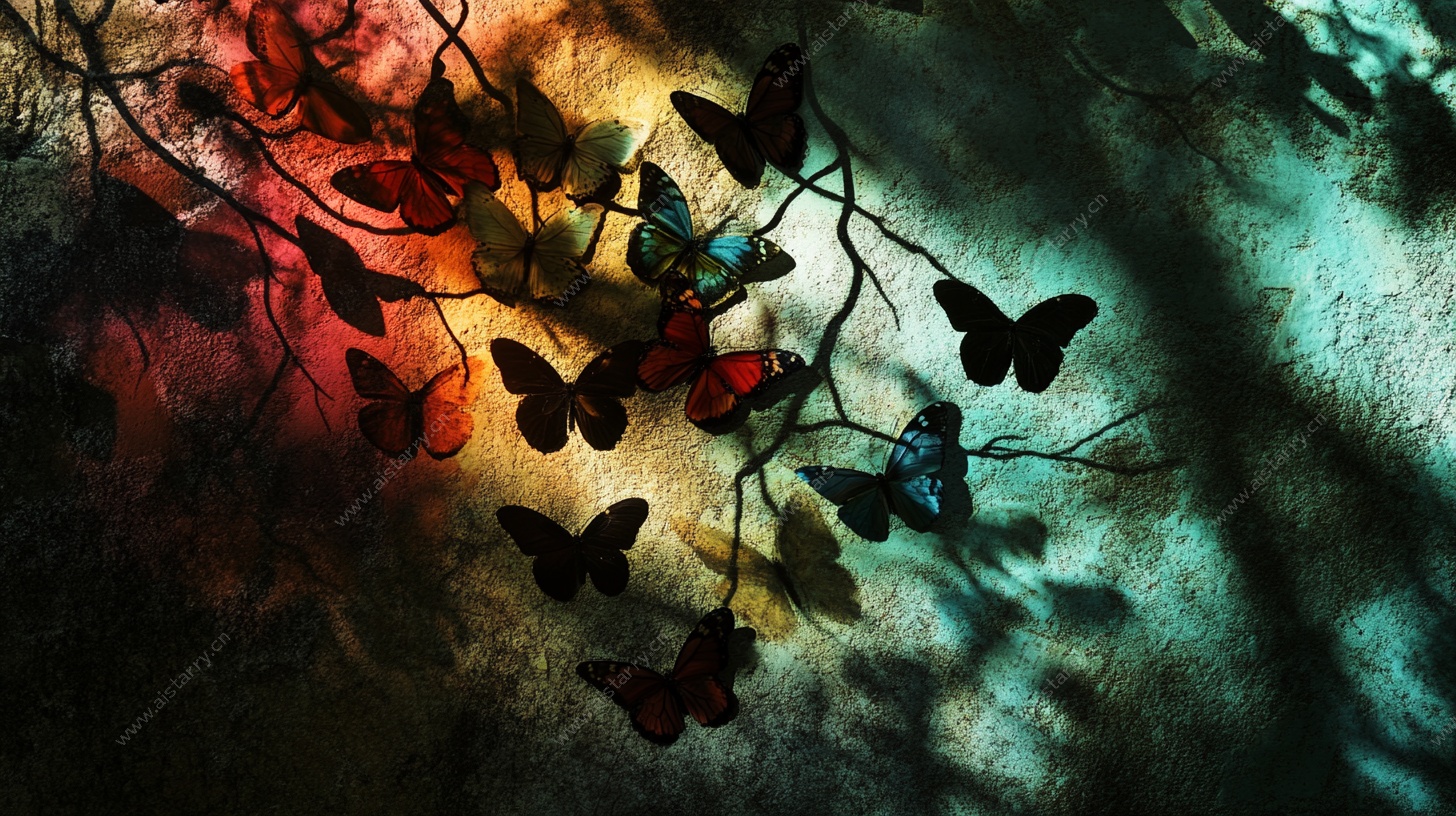 梦幻彩光中的蝴蝶群舞