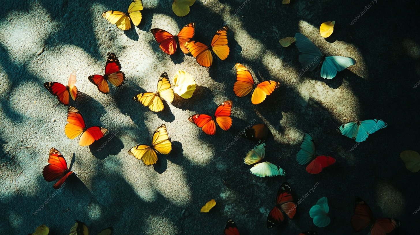 彩色蝴蝶地面光影图景