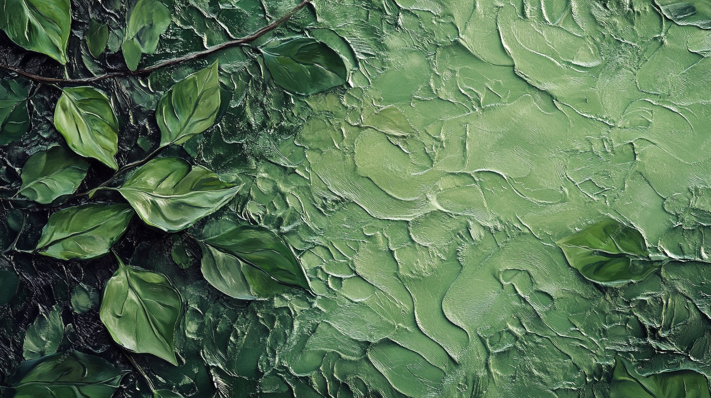 绿叶肌理油画特写