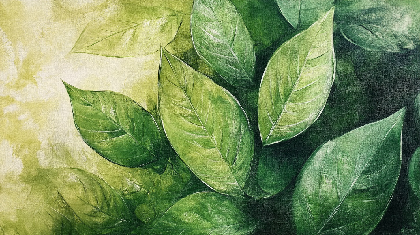 水彩绘绿叶生机图景