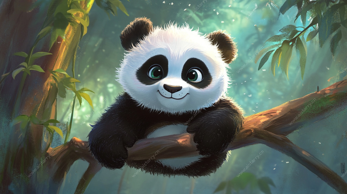 可爱熊猫惬意栖于树枝间