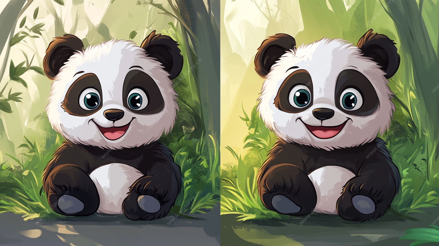 可爱熊猫坐于森林之中