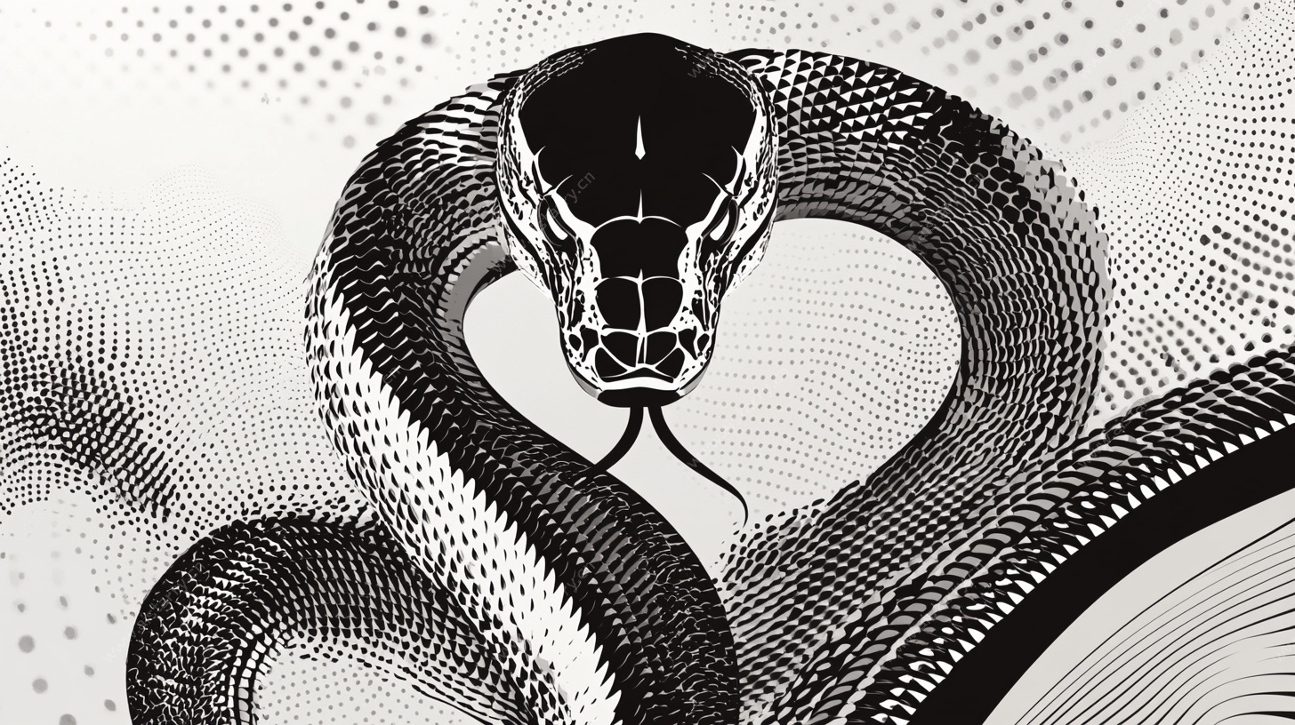 黑白蛇形艺术插画