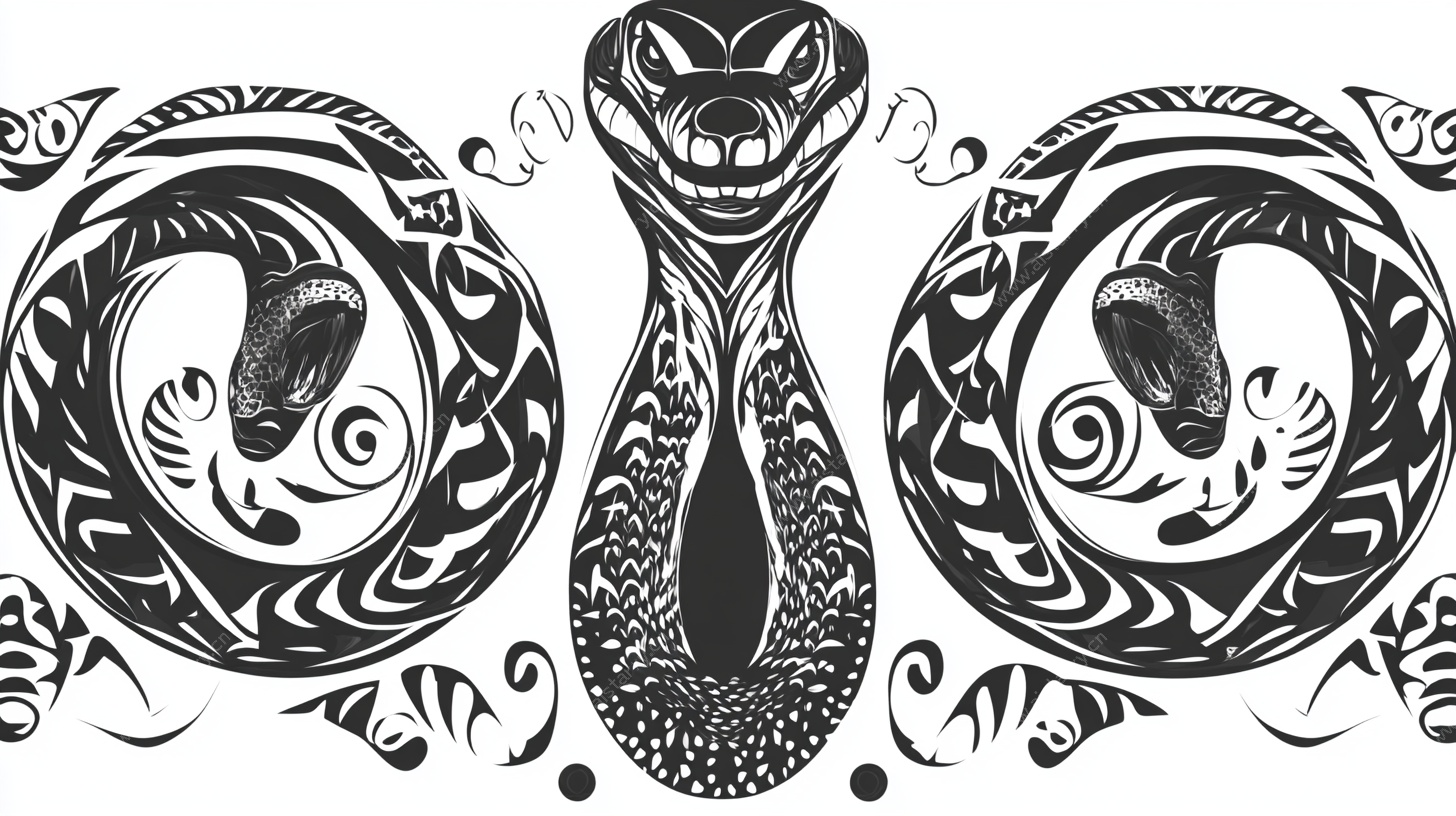 双蛇图腾纹身图案设计