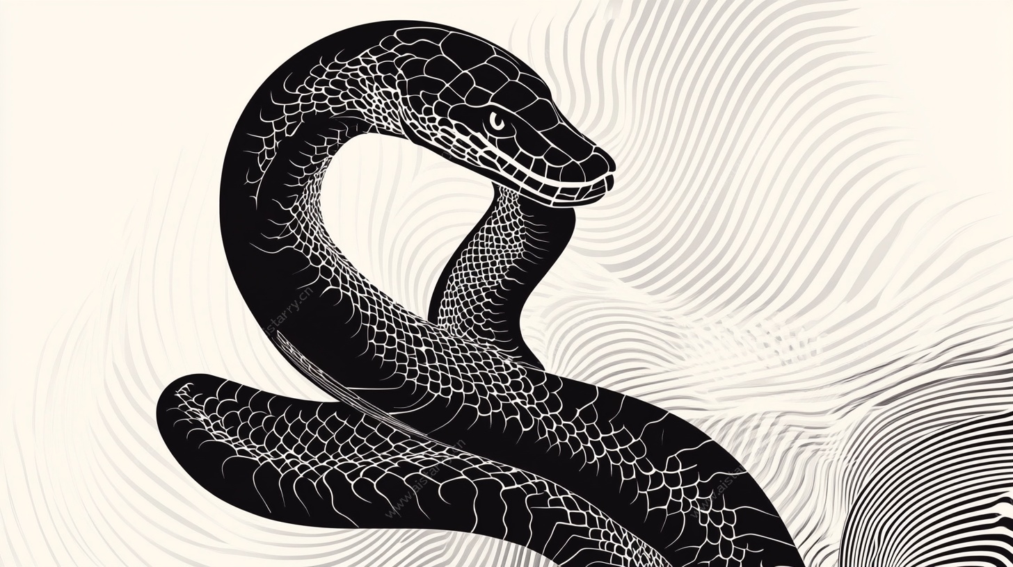 黑蛇线条艺术插画