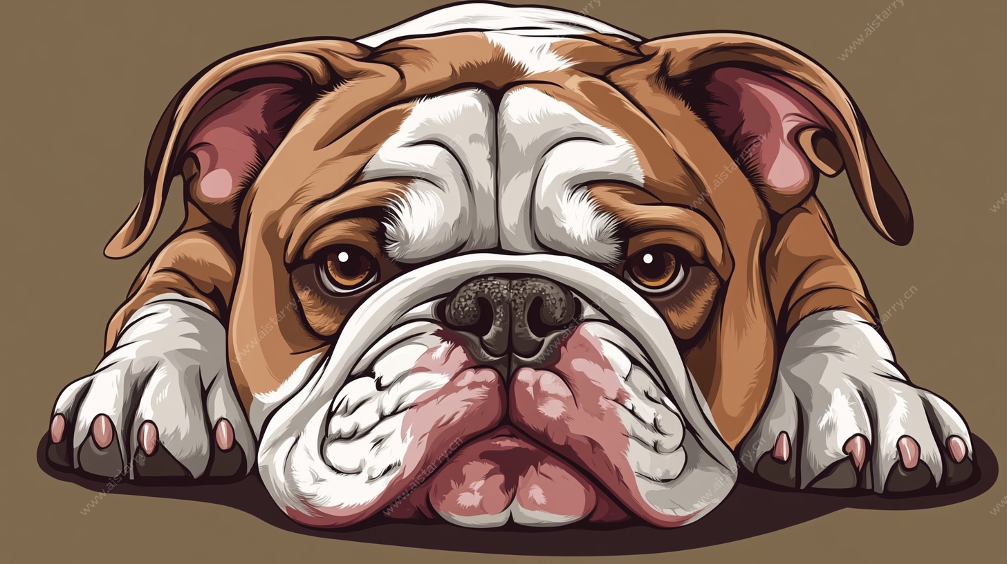 趴着的可爱斗牛犬插画