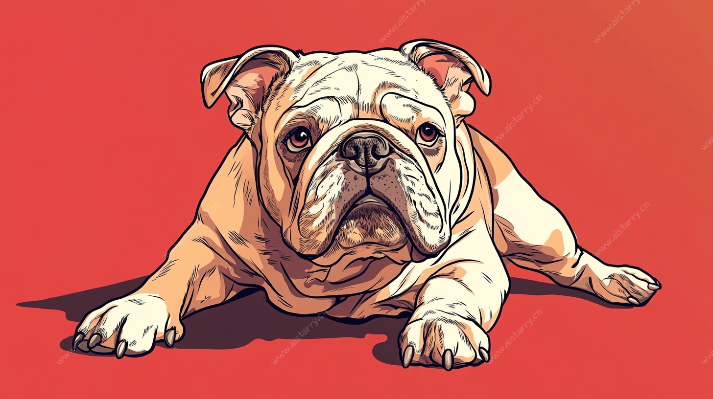 趴着的斗牛犬插画