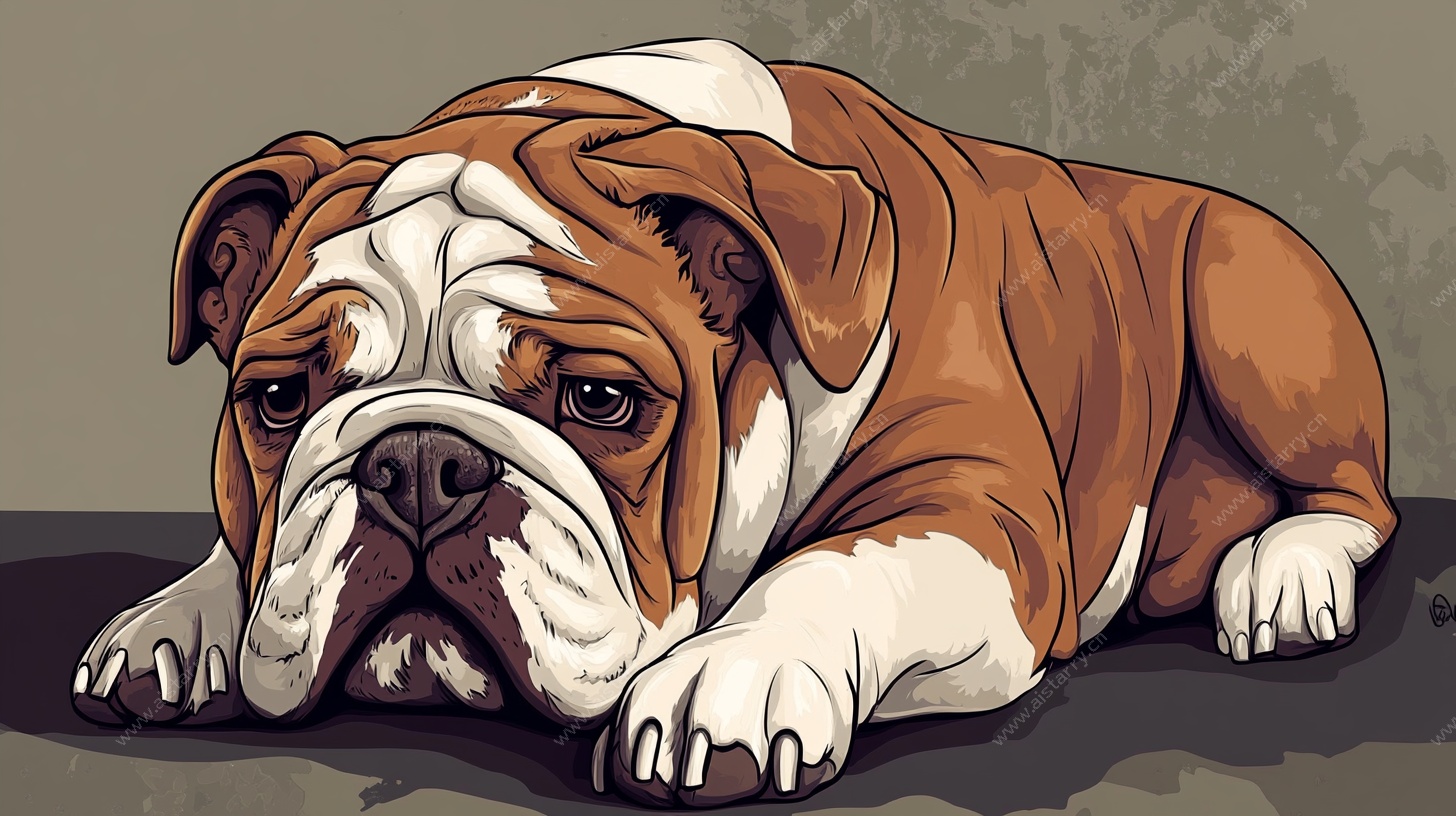 趴着的英国斗牛犬插画