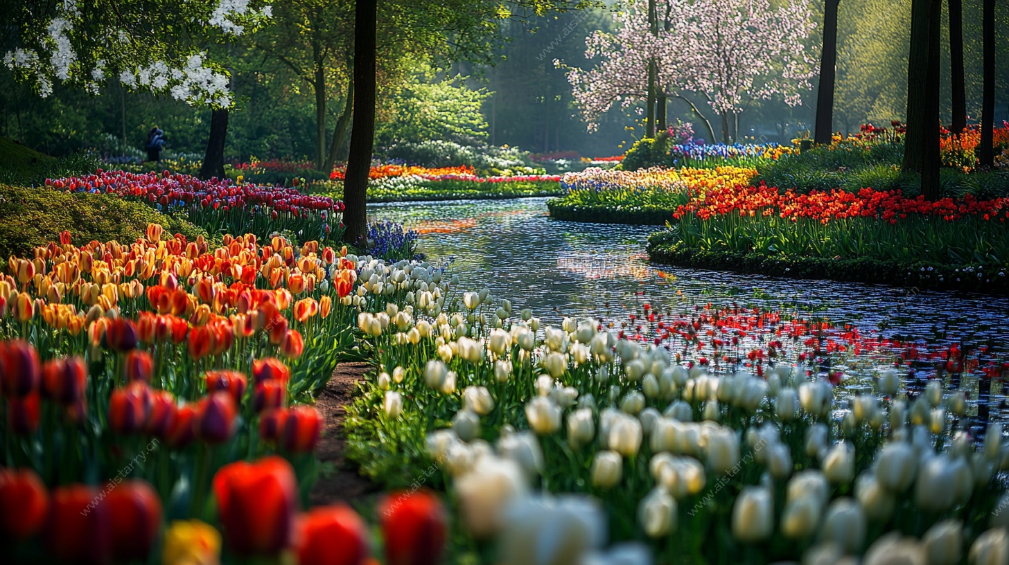 春日烂漫花田景观