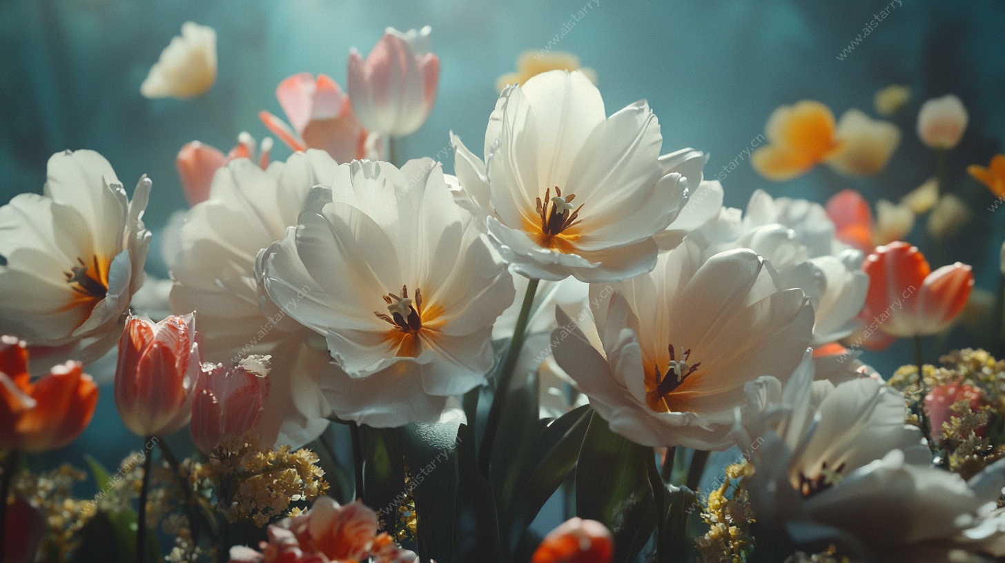 梦幻郁金香花海特写