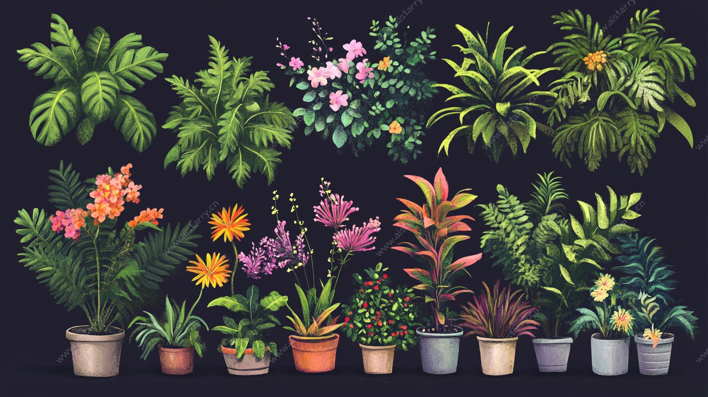 多彩盆栽植物集合