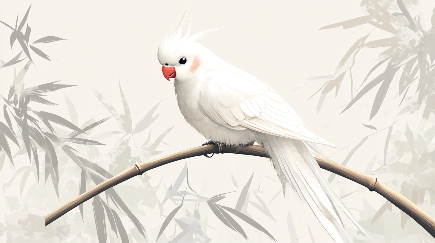 白鹦鹉栖于竹枝图