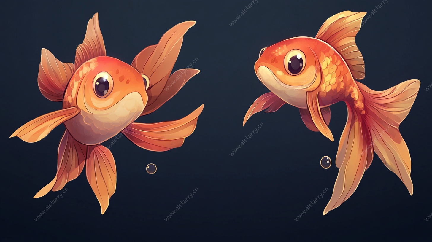可爱双金鱼插画