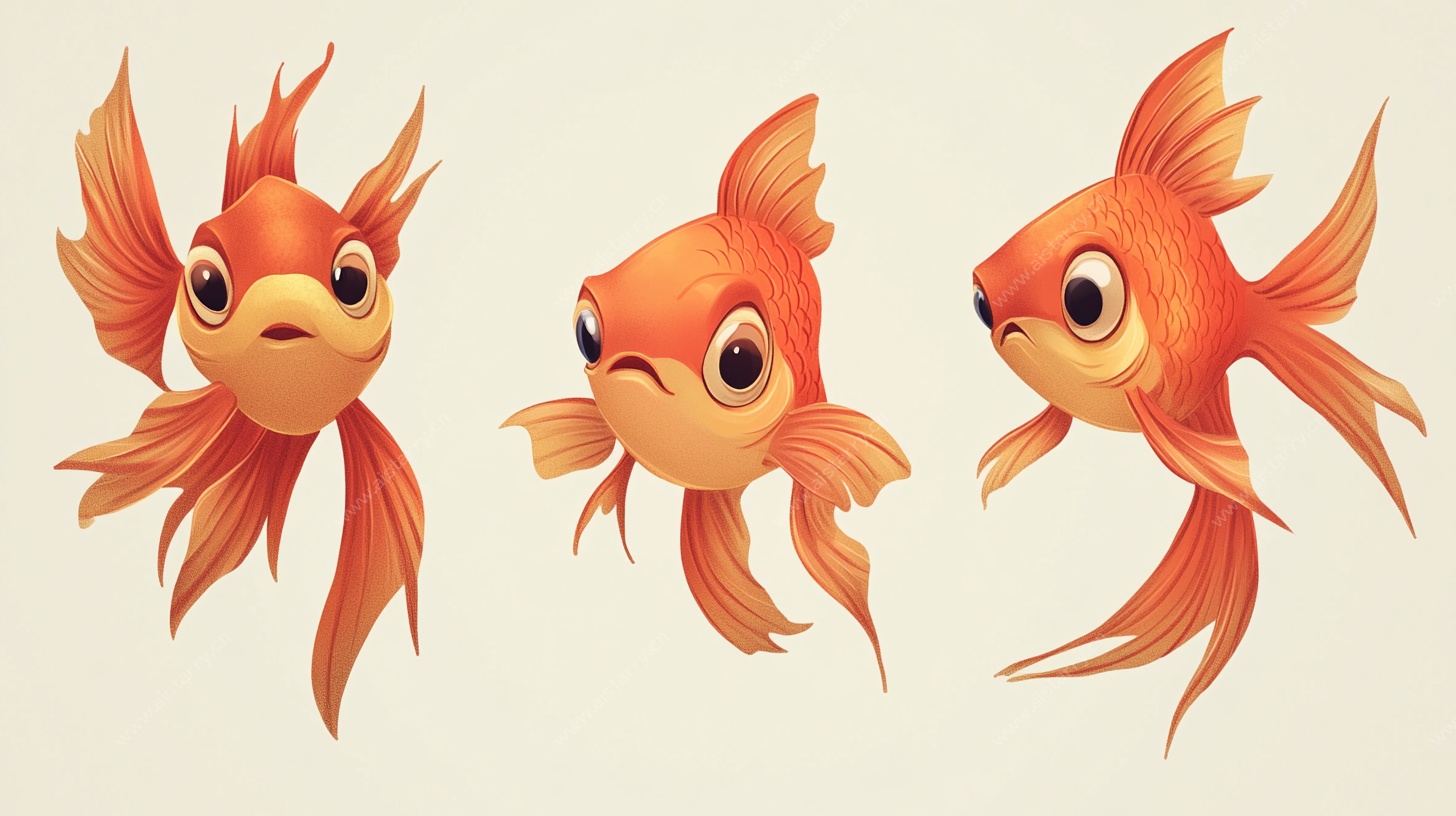 三只俏皮金鱼形象插画