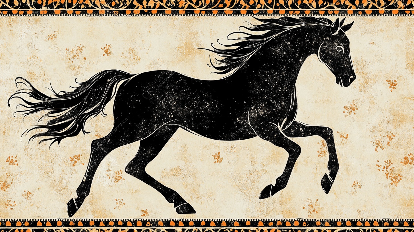 奔腾骏马古典风艺术画