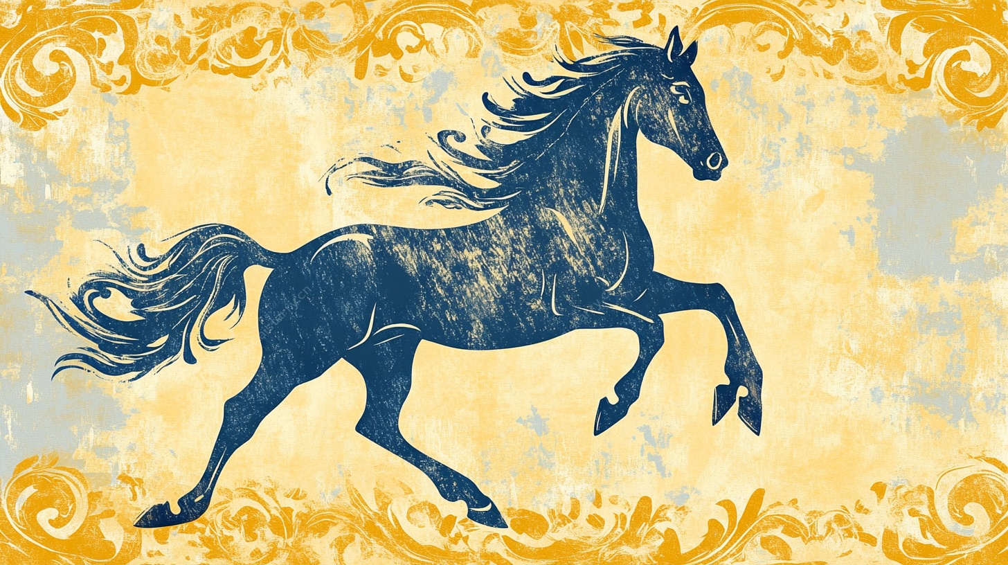 奔腾骏马复古风插画