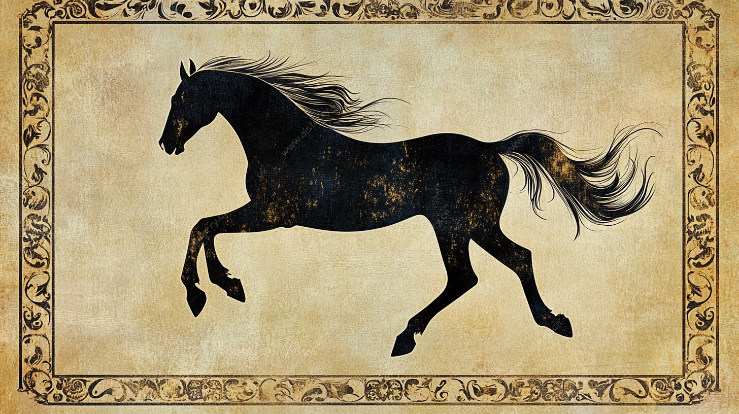 奔腾骏马复古风艺术画