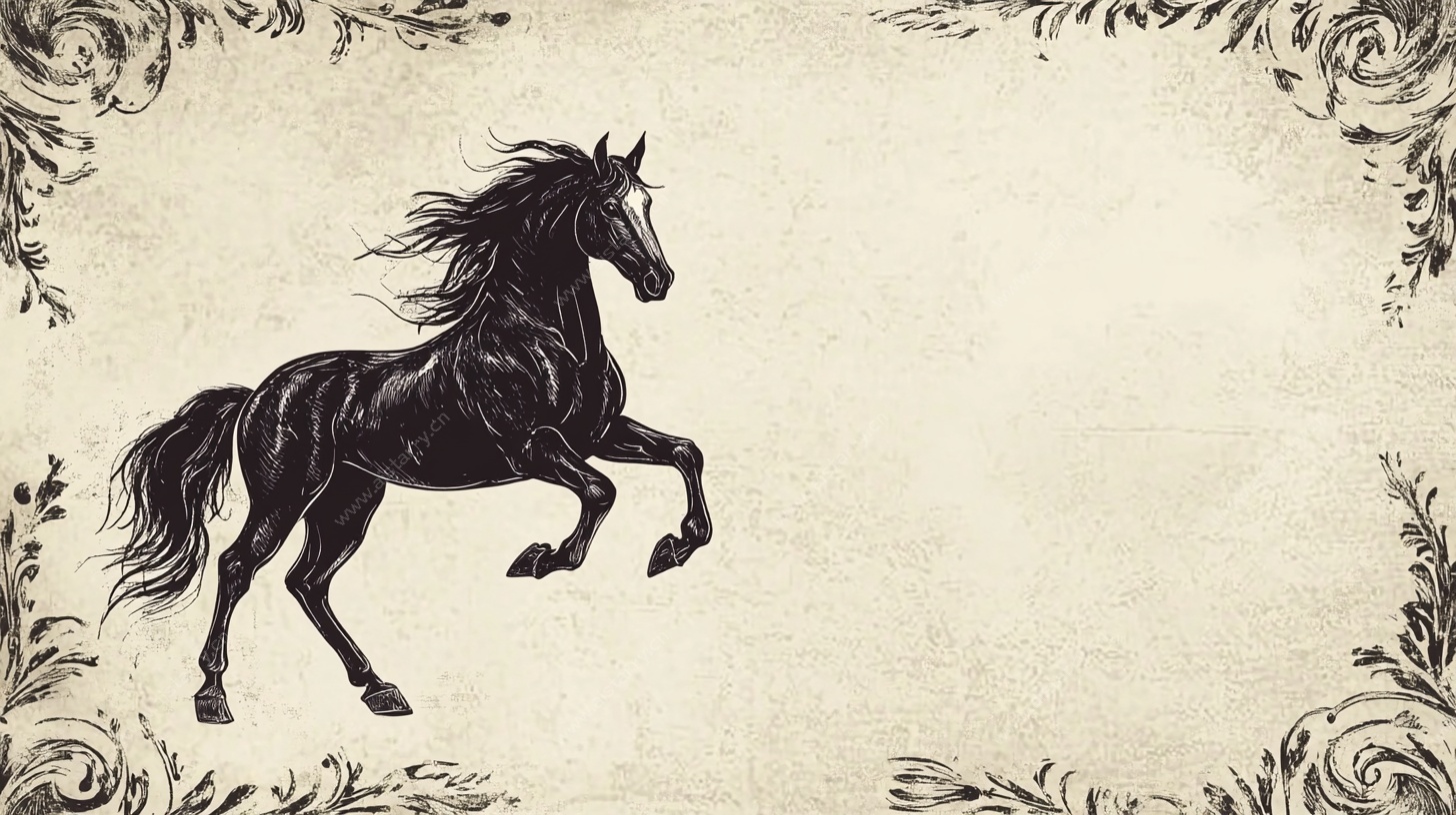 奔腾骏马复古风插画