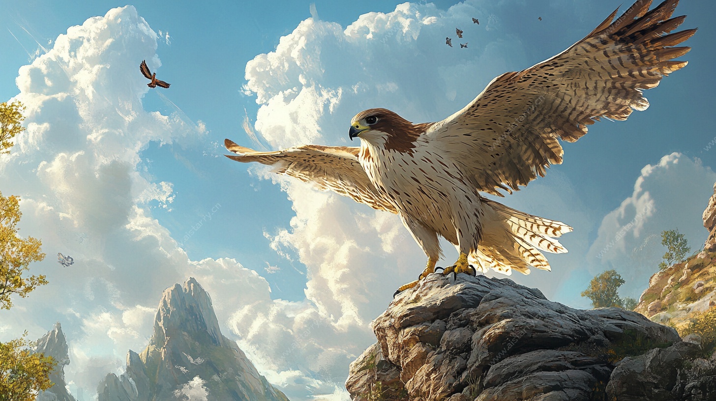 雄鹰展翅于山川云海间