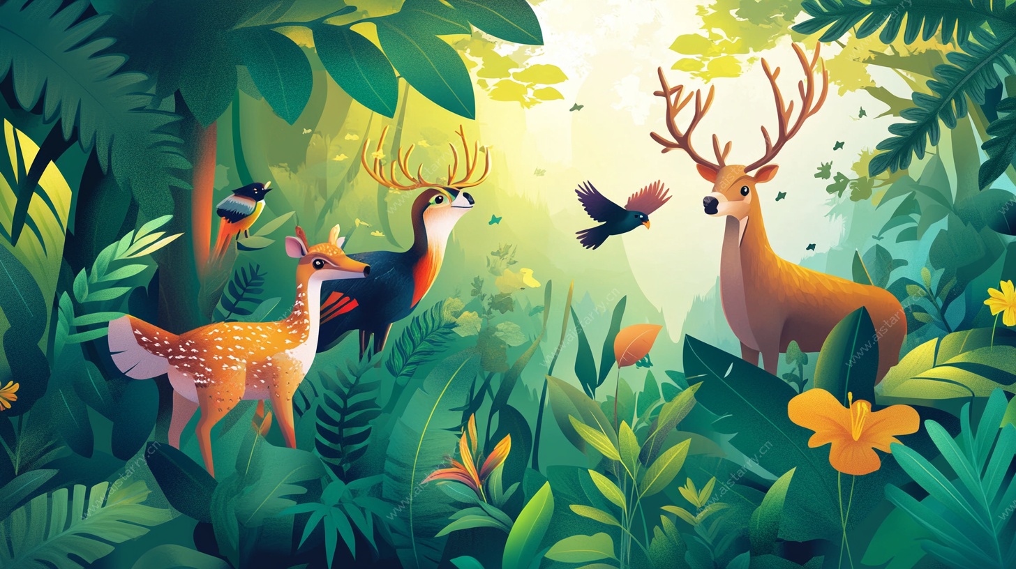 森林中的动物欢聚时刻
