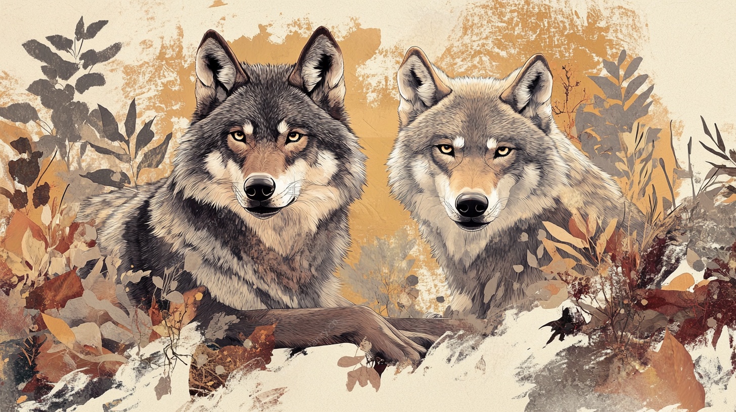 双狼秋日图