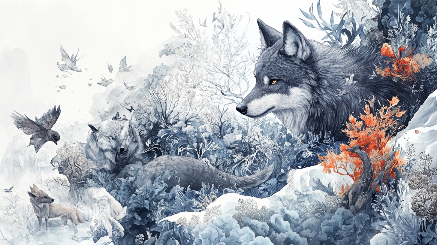 雪境中的狼族奇幻图景
