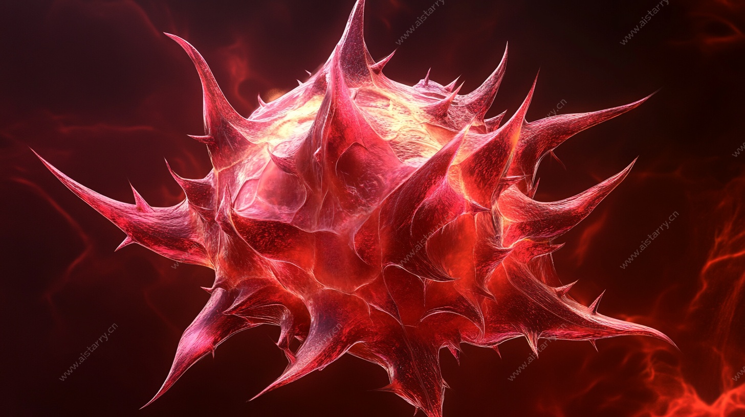 红色尖刺病毒细胞特写