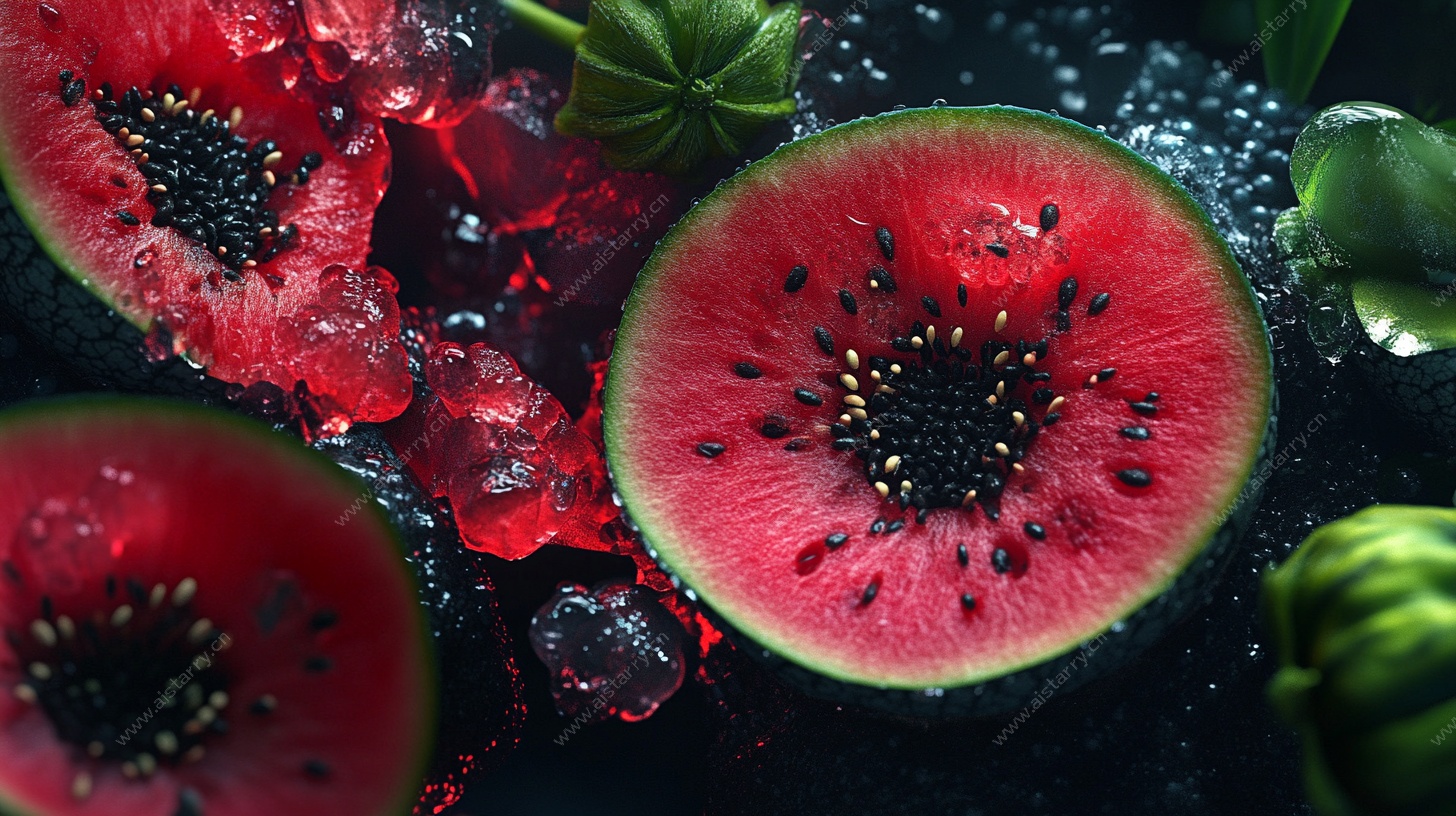 西瓜切片与碎冰的清凉画面