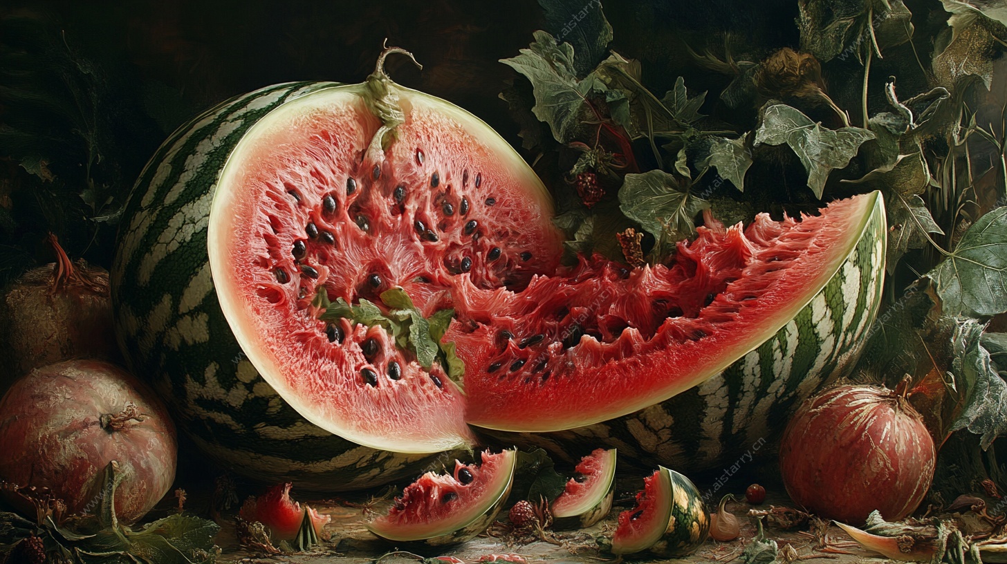 逼真西瓜静物油画