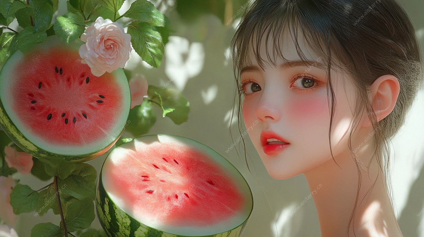 夏日西瓜少女插画