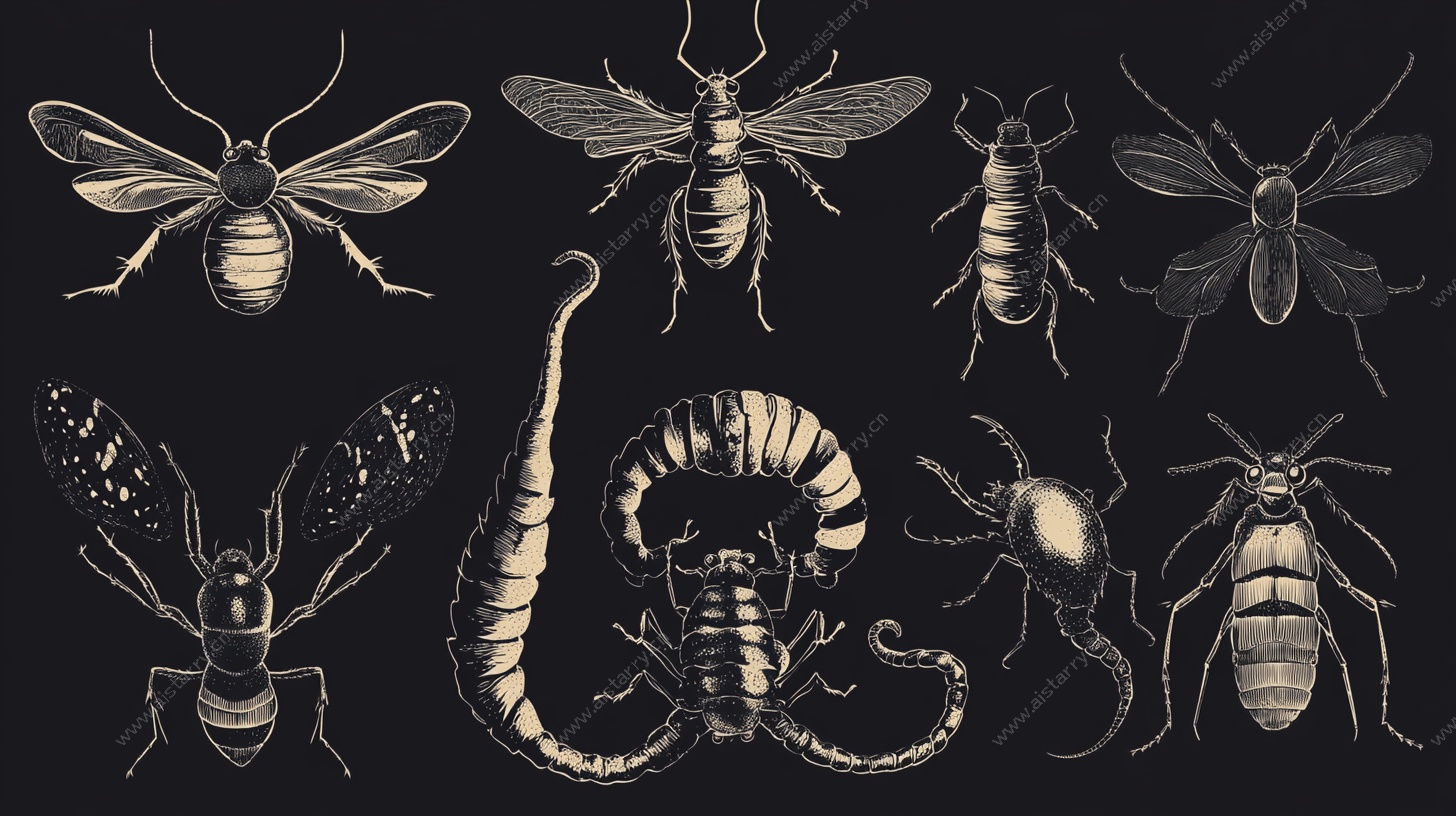 复古风昆虫插画集合