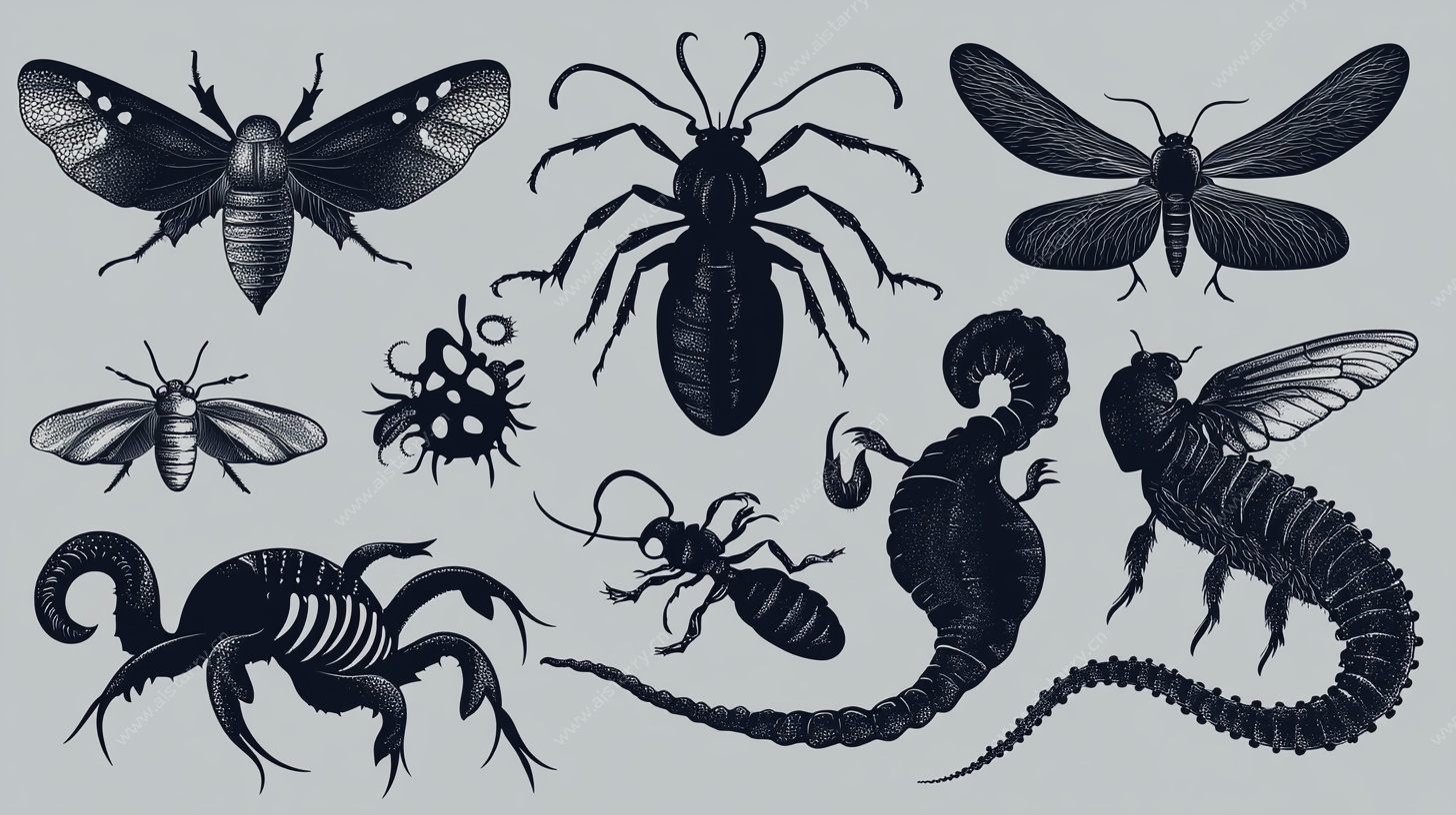 复古风昆虫插画集合