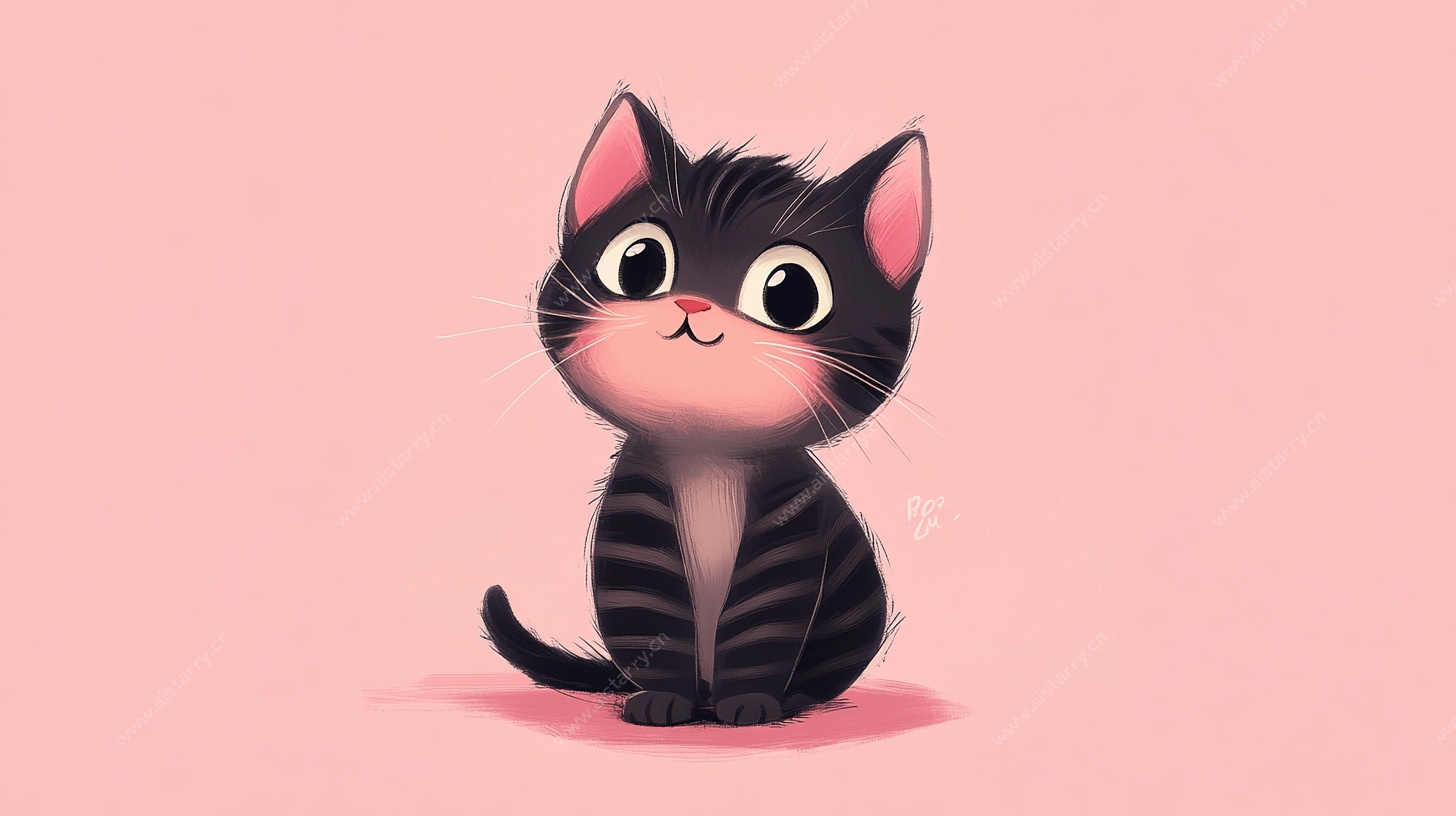 可爱黑纹小猫坐于粉背景