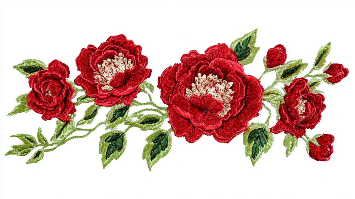 红色刺绣花卉图案
