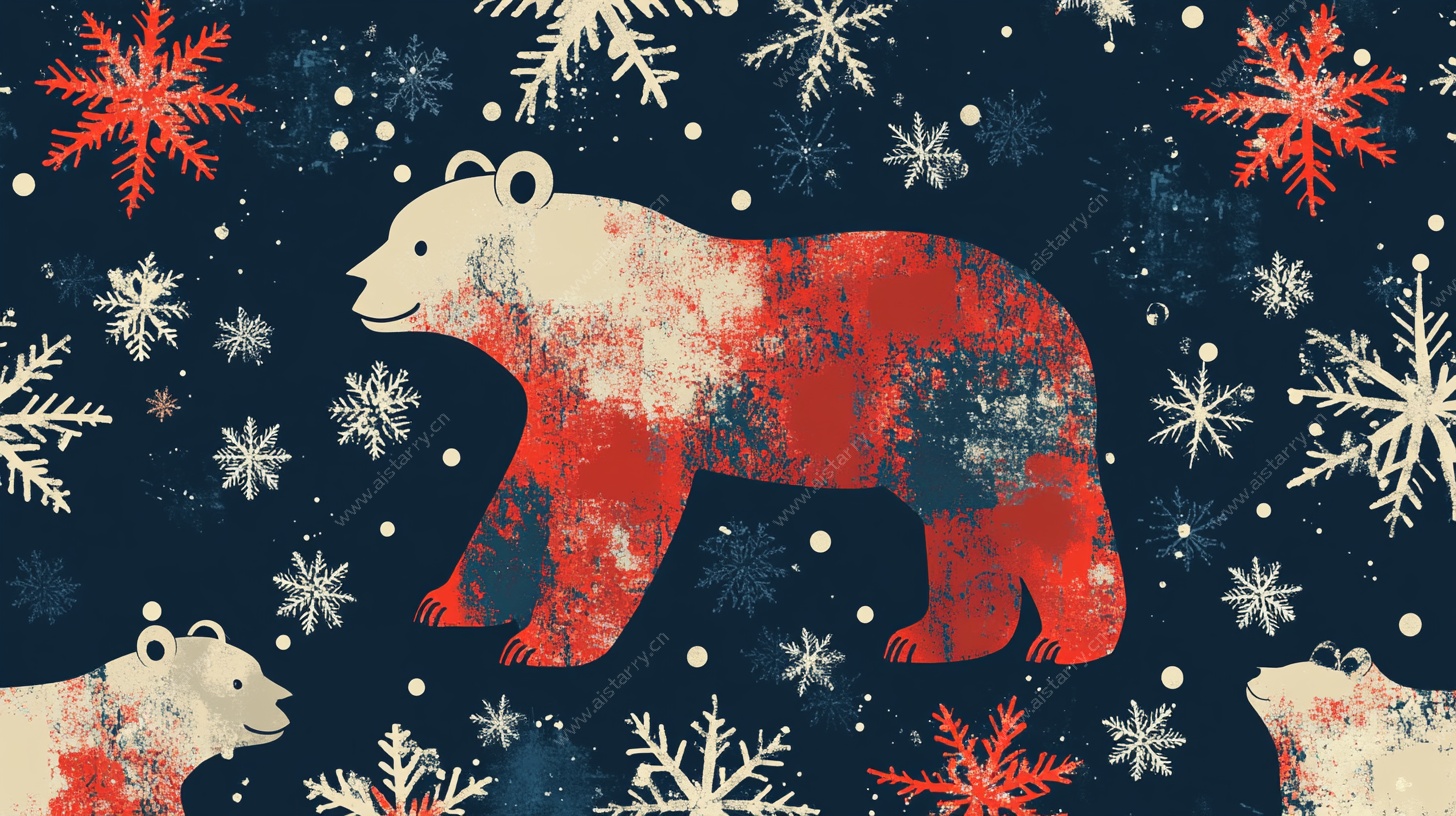 北极熊冬日雪花图案设计