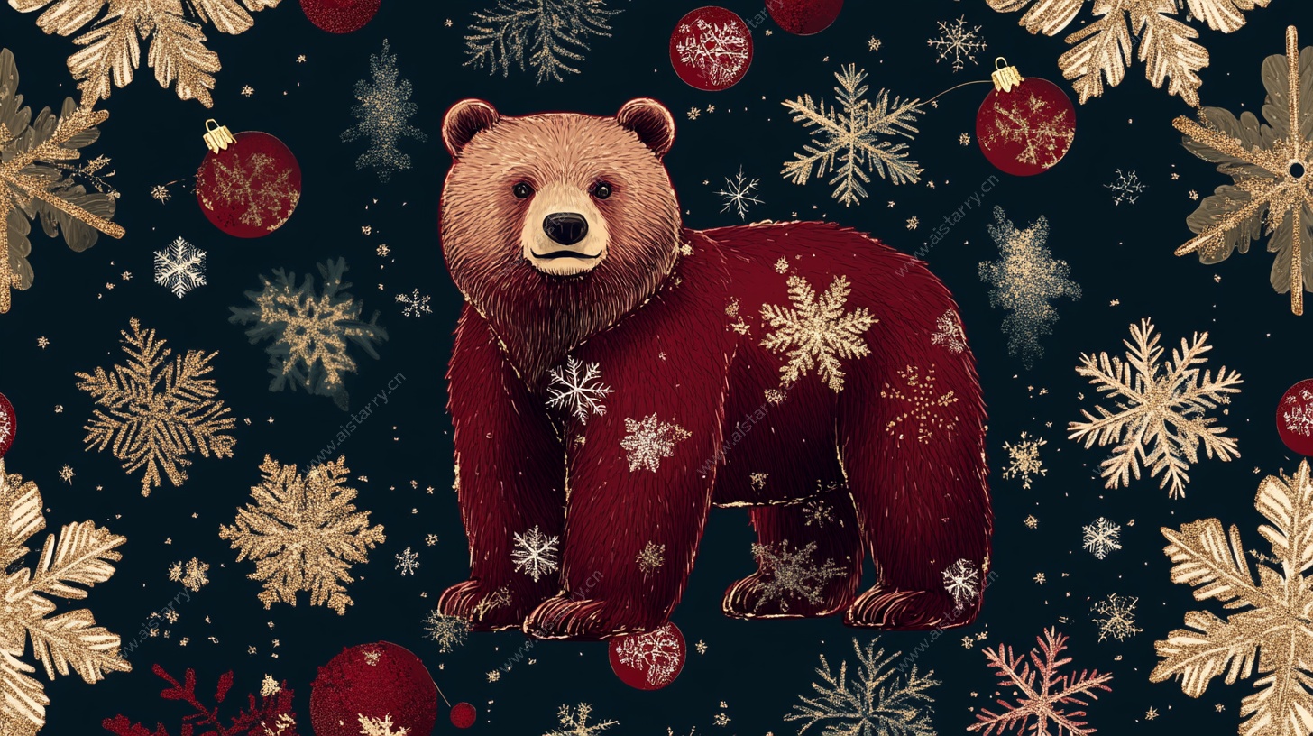 圣诞小熊雪花装饰图案