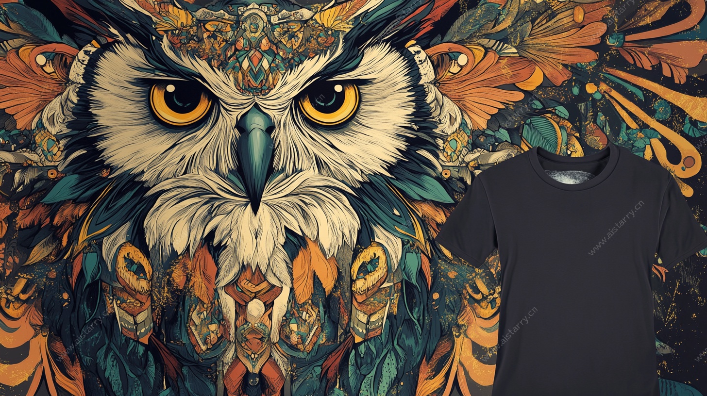 猫头鹰艺术图案T恤设计