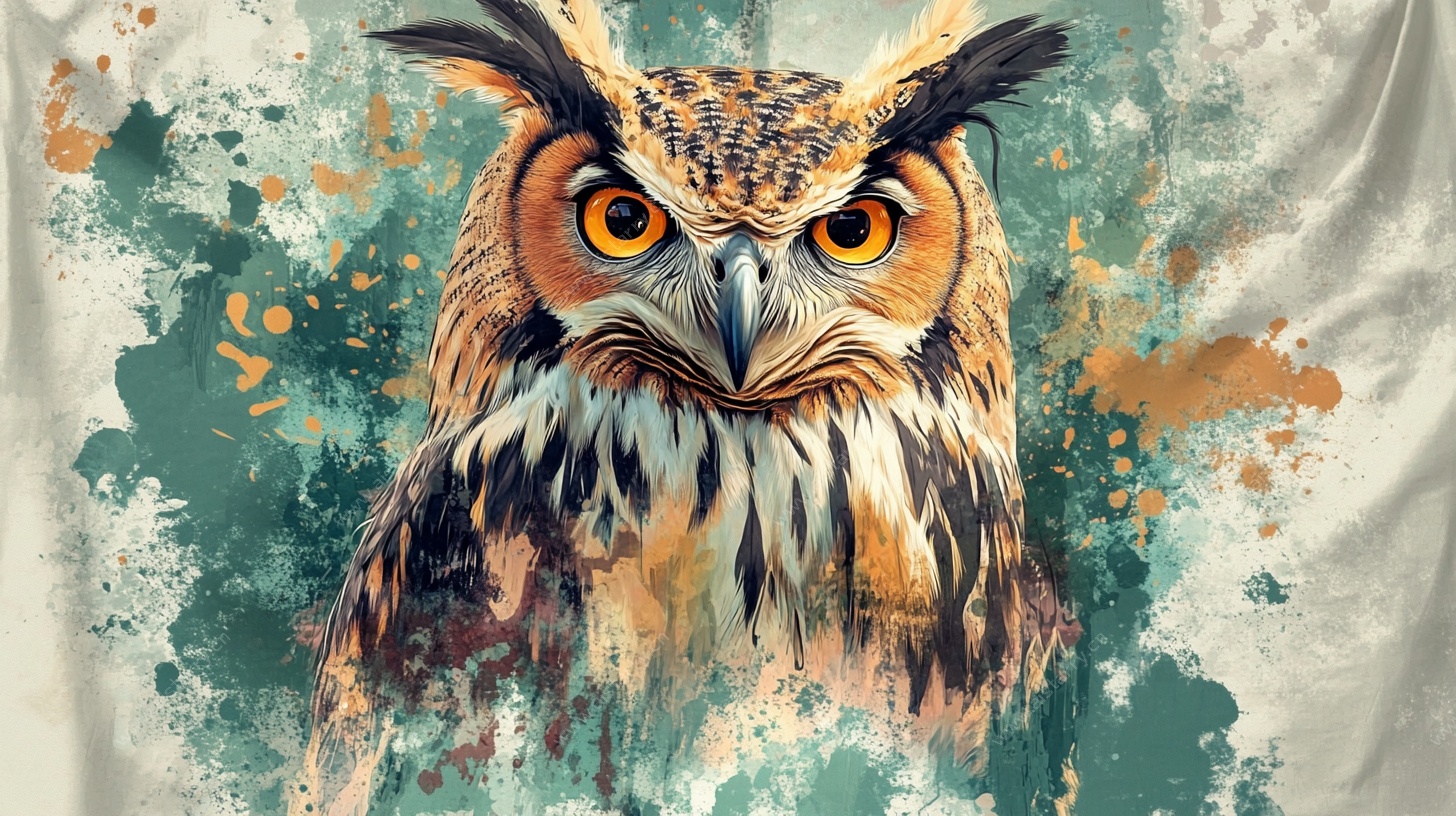 猫头鹰水彩风艺术插画