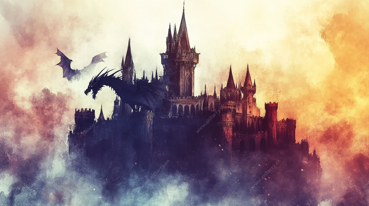 魔幻城堡上空的黑龙飞舞