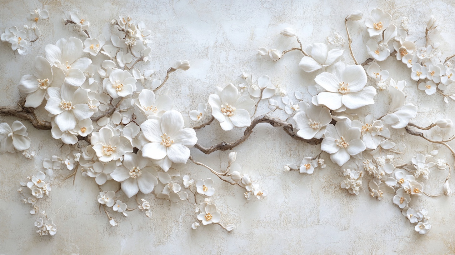 白色浮雕花卉装饰图案