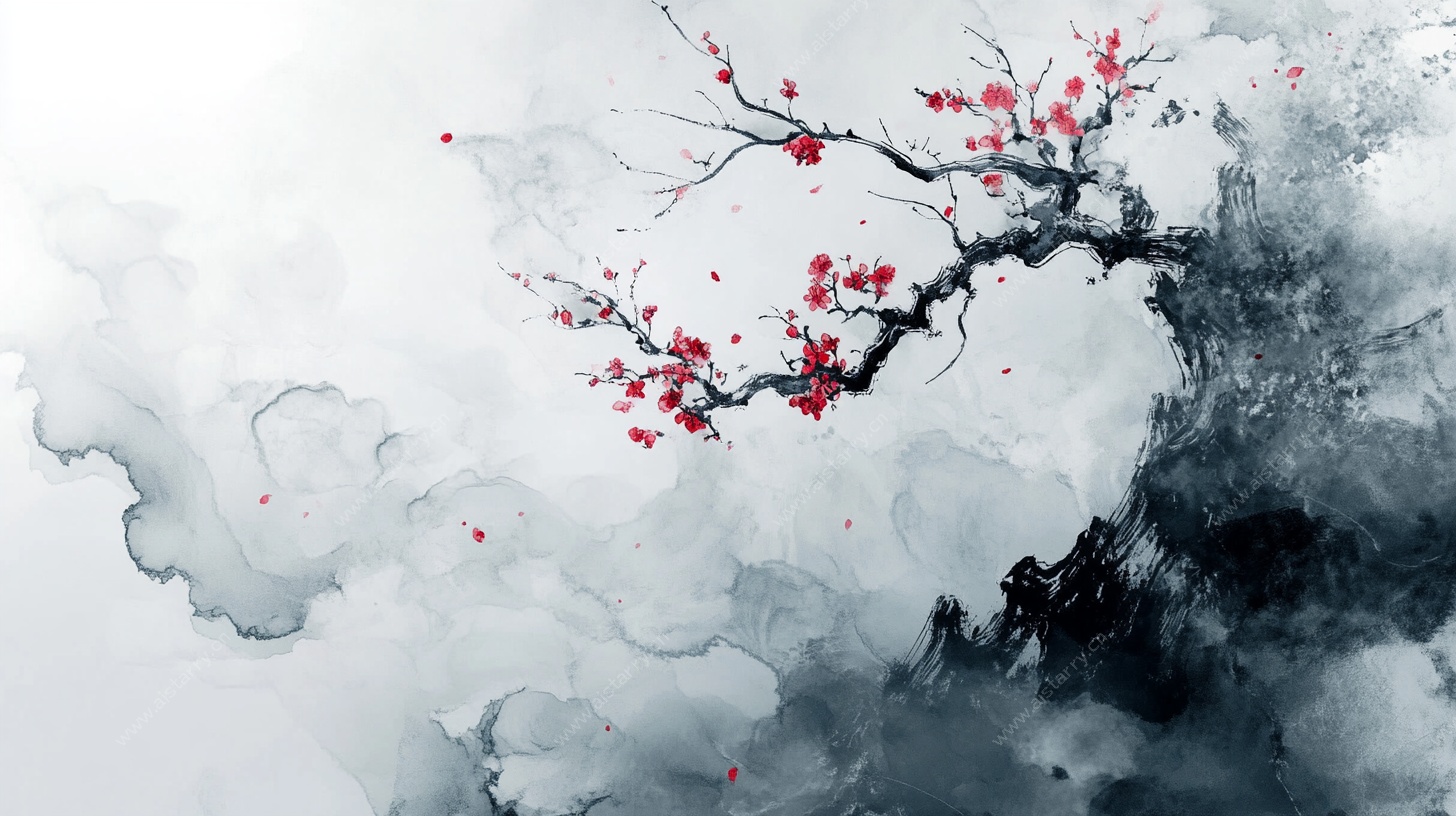 水墨红梅图