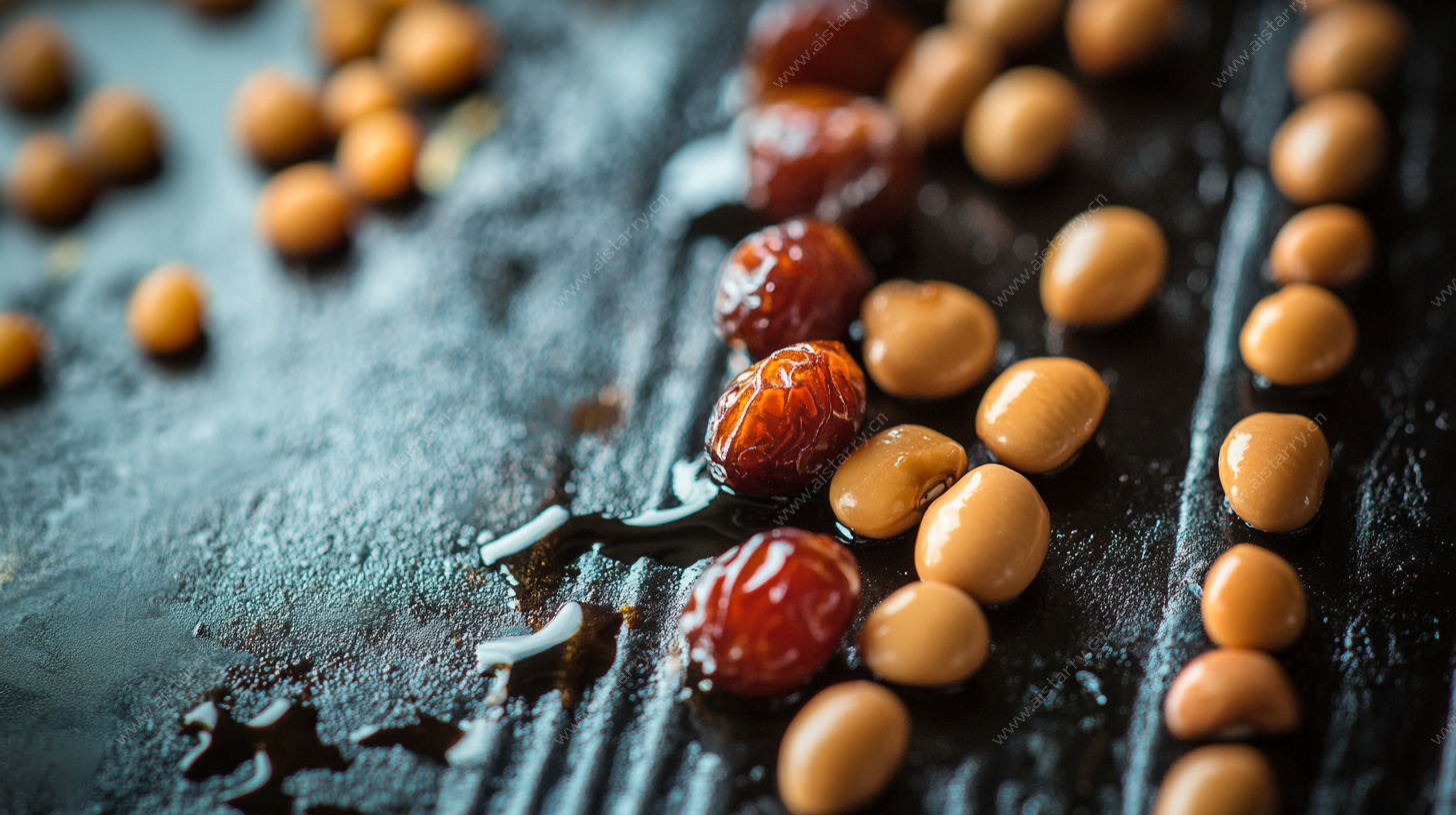 散落的红枣与黄豆静物图