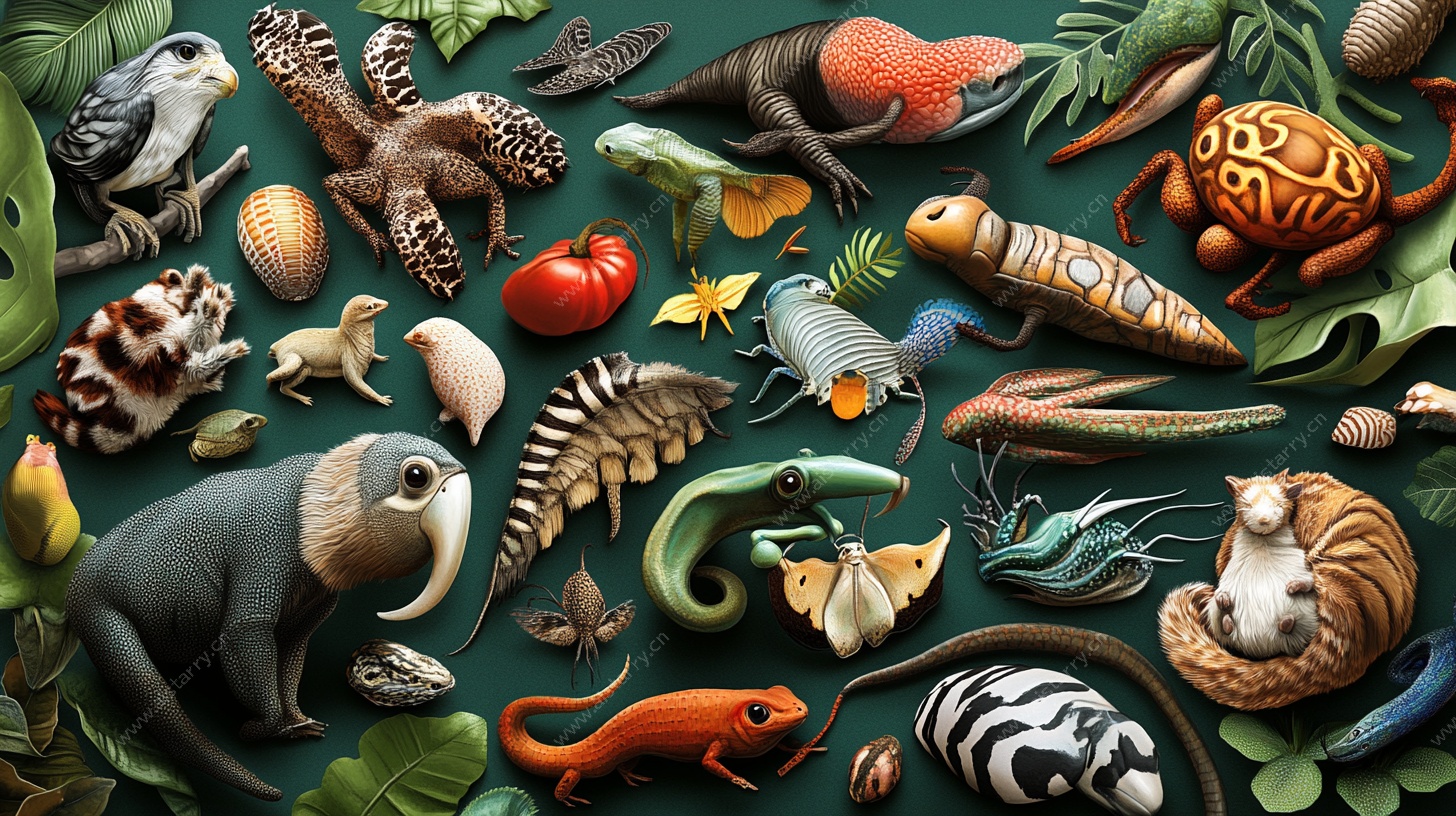 多样动物的奇幻自然聚会