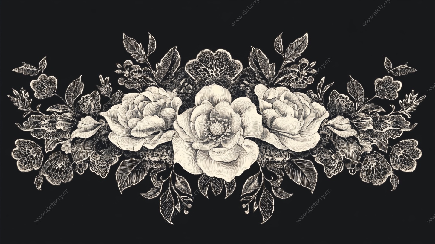 黑白花卉刺绣图案设计