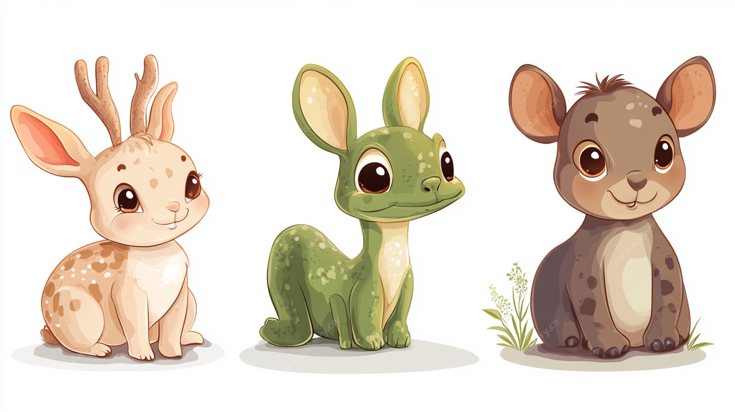 三只萌宠动物插画