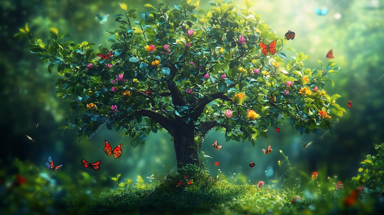 梦幻花树与蝶舞之景