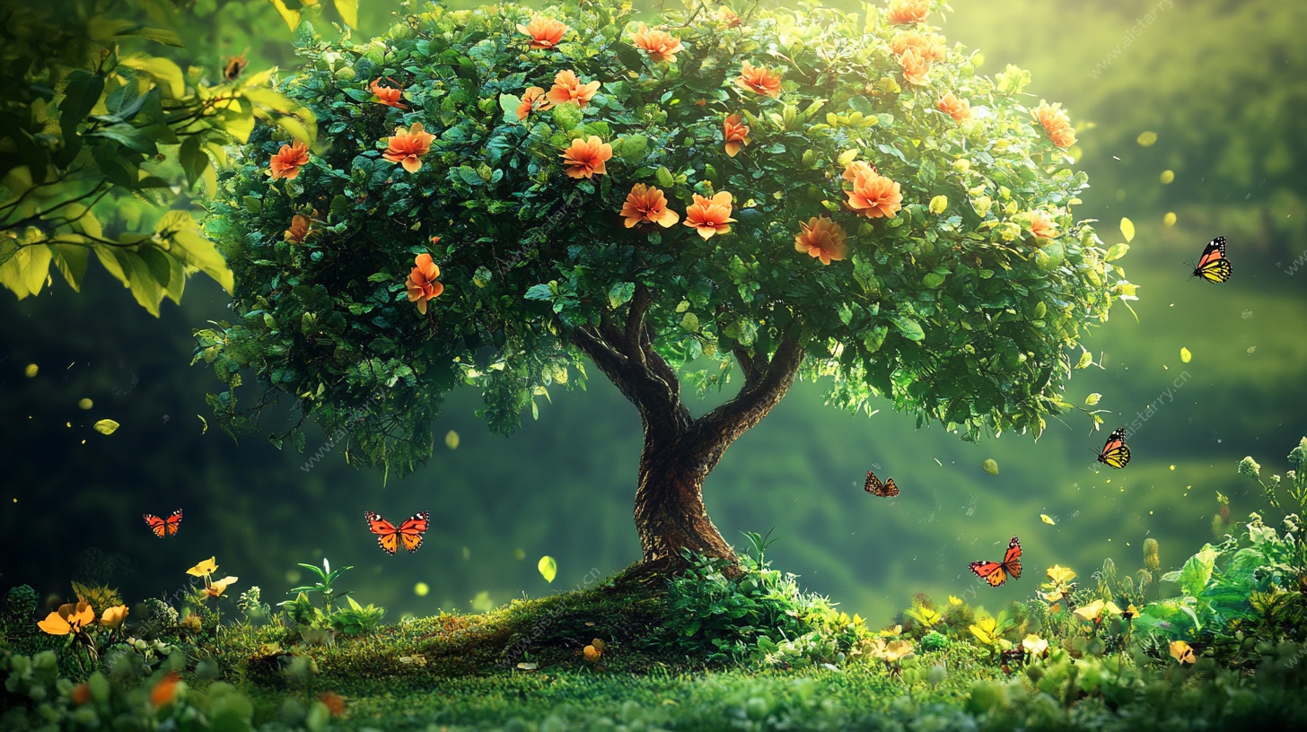 梦幻花树与蝶舞之景