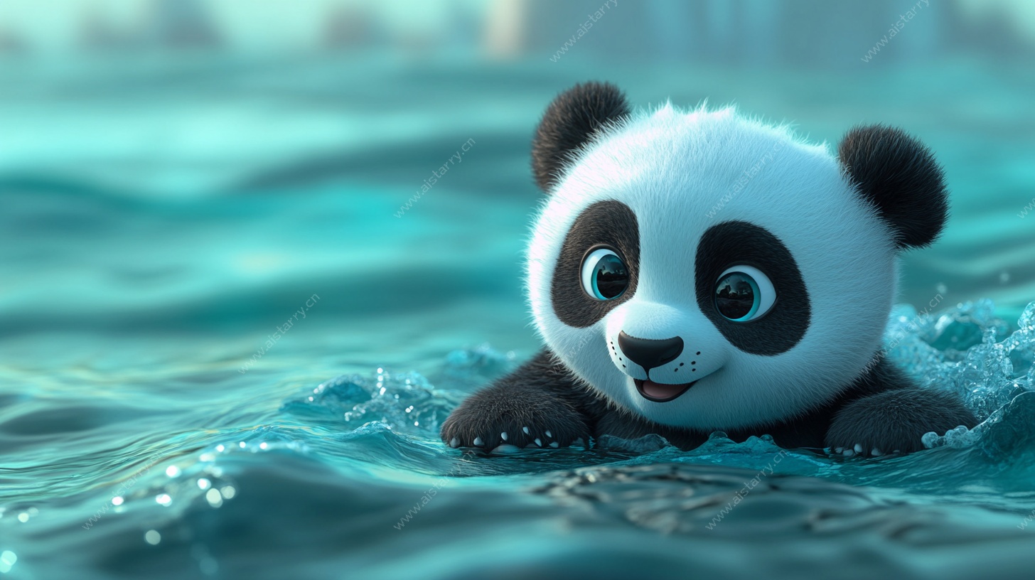 游泳的可爱熊猫