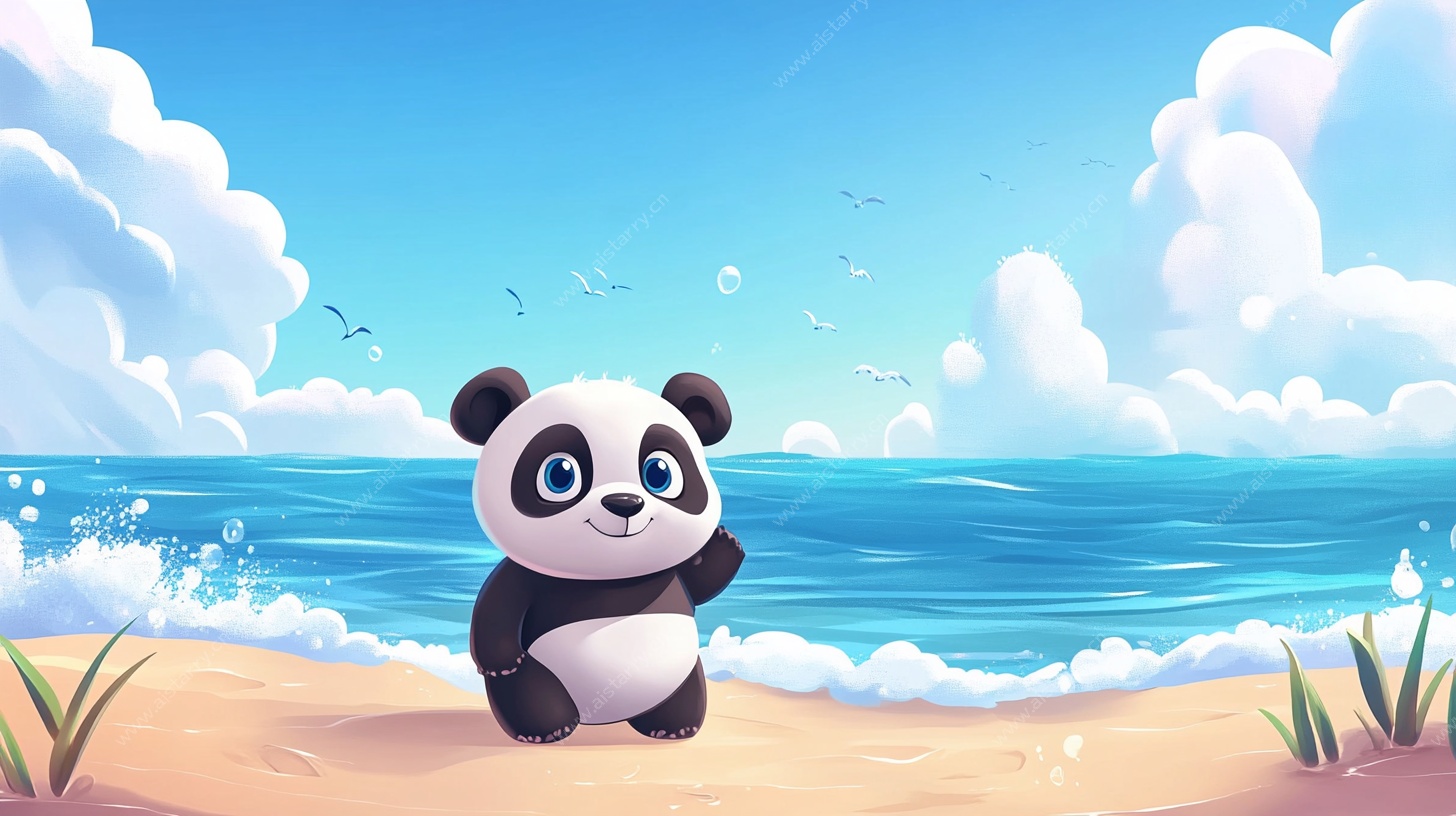 海边熊猫萌趣瞬间