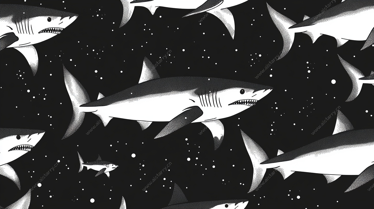 黑白鲨鱼图案背景图